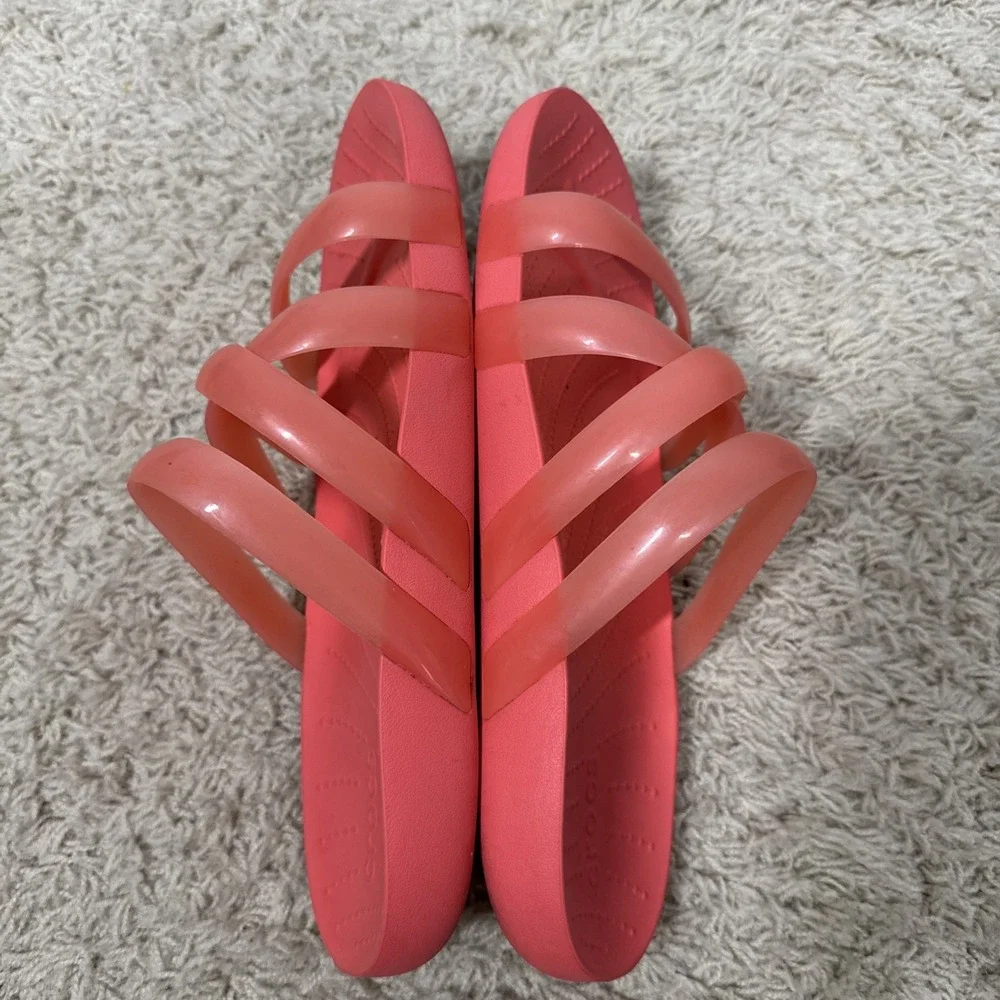 Crocs Women's Splash Glossy Strappy Neon Watermelon Slip On Sandals Slide Size 8
